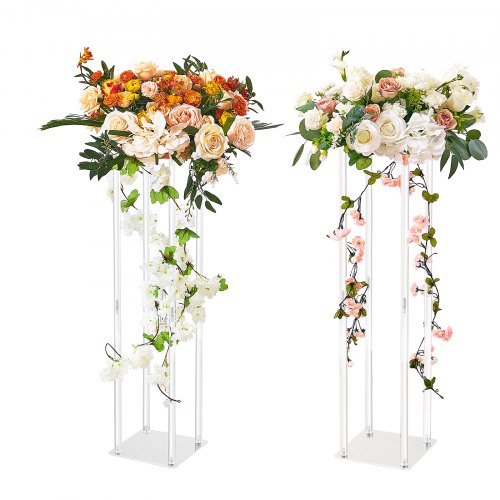 2PCS 31.5inch High Wedding Flower Stand, With Acrylic Laminate,Acrylic Vase Column Geometric Centerpiece Stands, Floral Display Rack for T-Stage Events Reception, Party Decoration Home