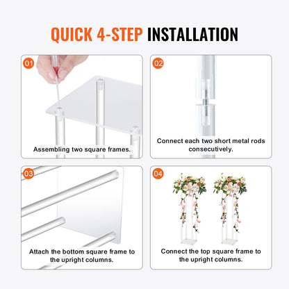 2 STÜCK 80 cm hoher Blumenständer für Hochzeiten, mit Acryllaminat, geometrischer Ständer für Acrylvasensäulen, Blumenständer für Eventempfänge auf der T-Bühne, Partydekoration für Zuhause