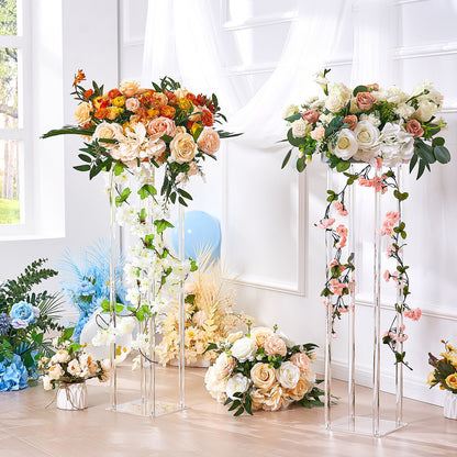 2PCS 31.5inch High Wedding Flower Stand, With Acrylic Laminate,Acrylic Vase Column Geometric Centerpiece Stands, Floral Display Rack for T-Stage Events Reception, Party Decoration Home