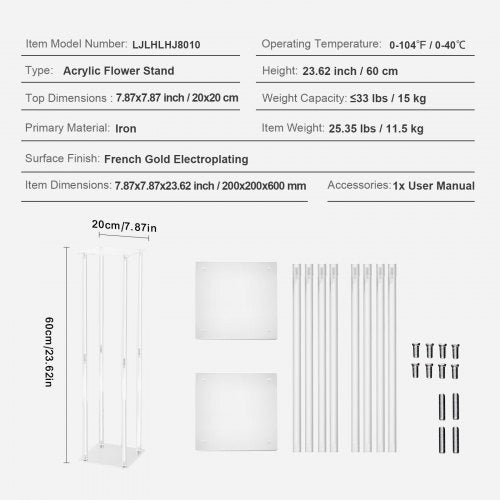 10 Stück 60 cm hoher Blumenständer für Hochzeiten, mit Acryllaminat, geometrischer Mittelstückständer aus Acrylvase, Blumenständer für Event-Empfang auf der T-Bühne, Partydekoration für Zuhause | EU