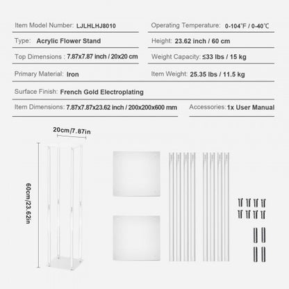 10 Stück 60 cm hoher Blumenständer für Hochzeiten, mit Acryllaminat, geometrischer Mittelstückständer aus Acrylvase, Blumenständer für Event-Empfang auf der T-Bühne, Partydekoration für Zuhause | EU