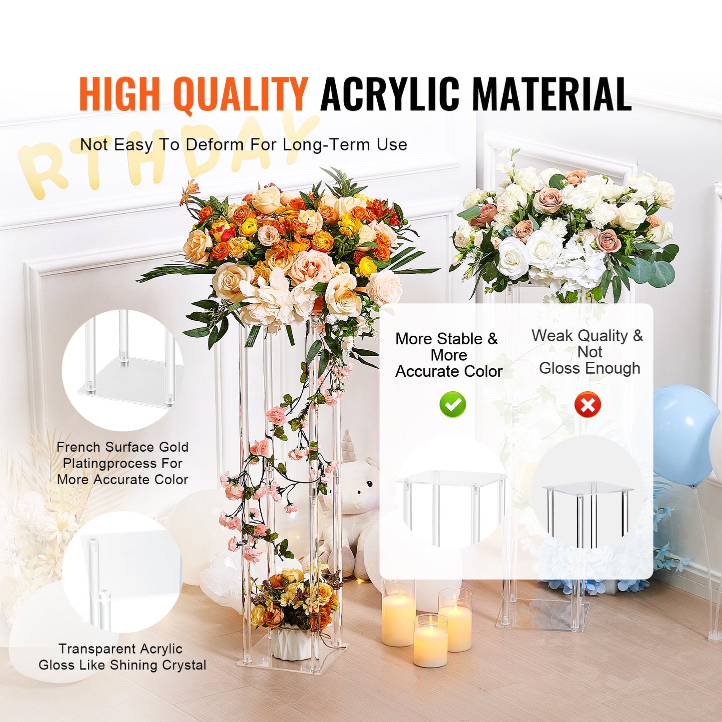 10PCS 23.6inch High Wedding Flower Stand, With Acrylic Laminate,Acrylic Vase Column Geometric Centerpiece Stands, Floral Display Rack for T-Stage Events Reception, Party Decoration Home
