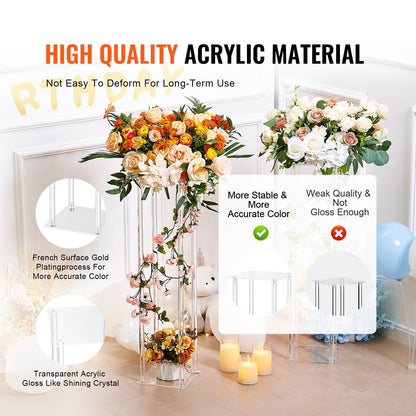 10PCS 23.6inch High Wedding Flower Stand, With Acrylic Laminate,Acrylic Vase Column Geometric Centerpiece Stands, Floral Display Rack for T-Stage Events Reception, Party Decoration Home