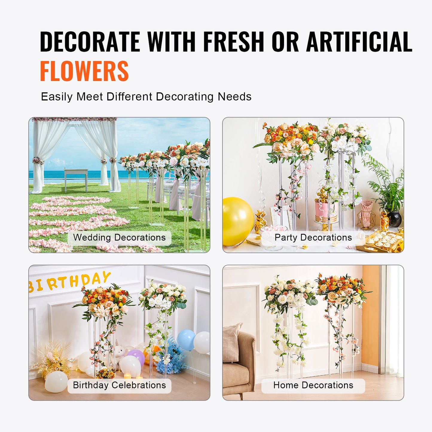 10PCS 23.6inch High Wedding Flower Stand, With Acrylic Laminate,Acrylic Vase Column Geometric Centerpiece Stands, Floral Display Rack for T-Stage Events Reception, Party Decoration Home
