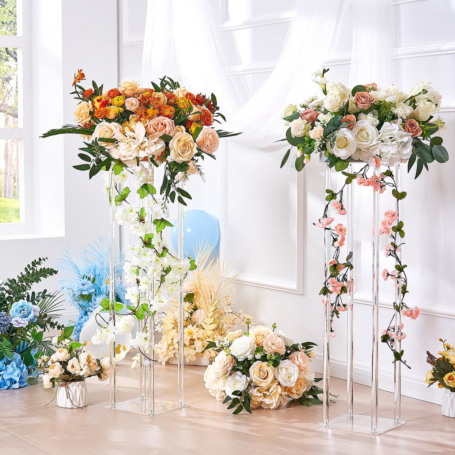 10PCS 23.6inch High Wedding Flower Stand, With Acrylic Laminate,Acrylic Vase Column Geometric Centerpiece Stands, Floral Display Rack for T-Stage Events Reception, Party Decoration Home