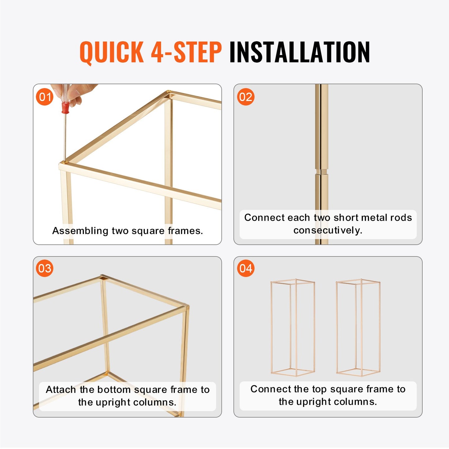 2PCS 31.5inch High Wedding Flower Stand, Metal Vase Column Geometric Centerpiece Stands, Gold Rectangular Floral Display Rack for T-Stage Events Reception, Party Decoration Home