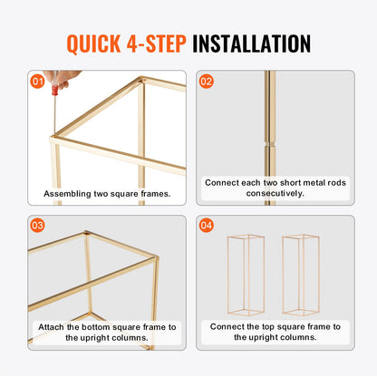 2PCS 31.5inch High Wedding Flower Stand, Metal Vase Column Geometric Centerpiece Stands, Gold Rectangular Floral Display Rack for T-Stage Events Reception, Party Decoration Home