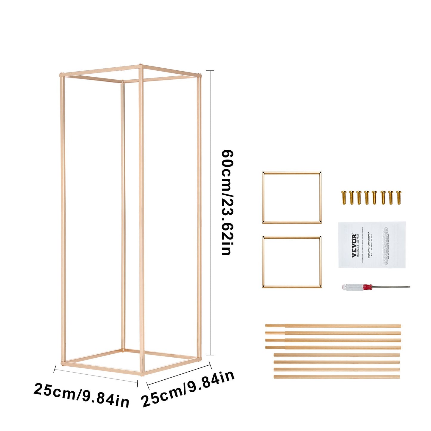 2PCS 31.5inch High Wedding Flower Stand, Metal Vase Column Geometric Centerpiece Stands, Gold Rectangular Floral Display Rack for T-Stage Events Reception, Party Decoration Home