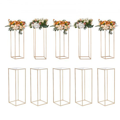 10PCS 31.5inch High Wedding Flower Stand, With Acrylic Laminate,Metal Vase Column Geometric Centerpiece Stands, Gold Rectangular Floral Display Rack for Events Reception, Party Decoration