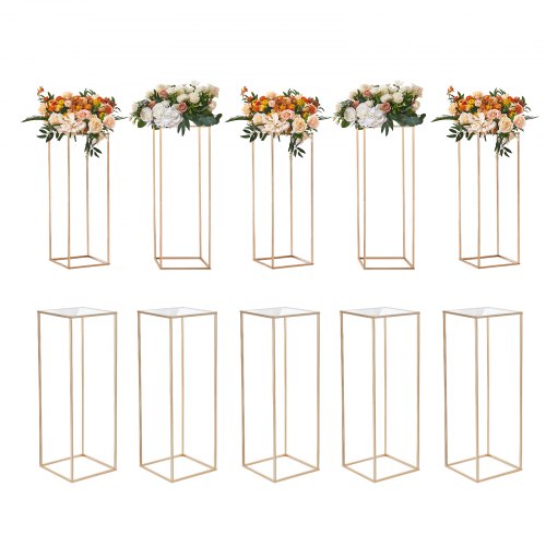 10PCS 31.5inch High Wedding Flower Stand, With Acrylic Laminate,Metal Vase Column Geometric Centerpiece Stands, Gold Rectangular Floral Display Rack for Events Reception, Party Decoration
