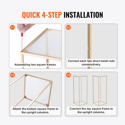 10PCS 31.5inch High Wedding Flower Stand, With Acrylic Laminate,Metal Vase Column Geometric Centerpiece Stands, Gold Rectangular Floral Display Rack for Events Reception, Party Decoration