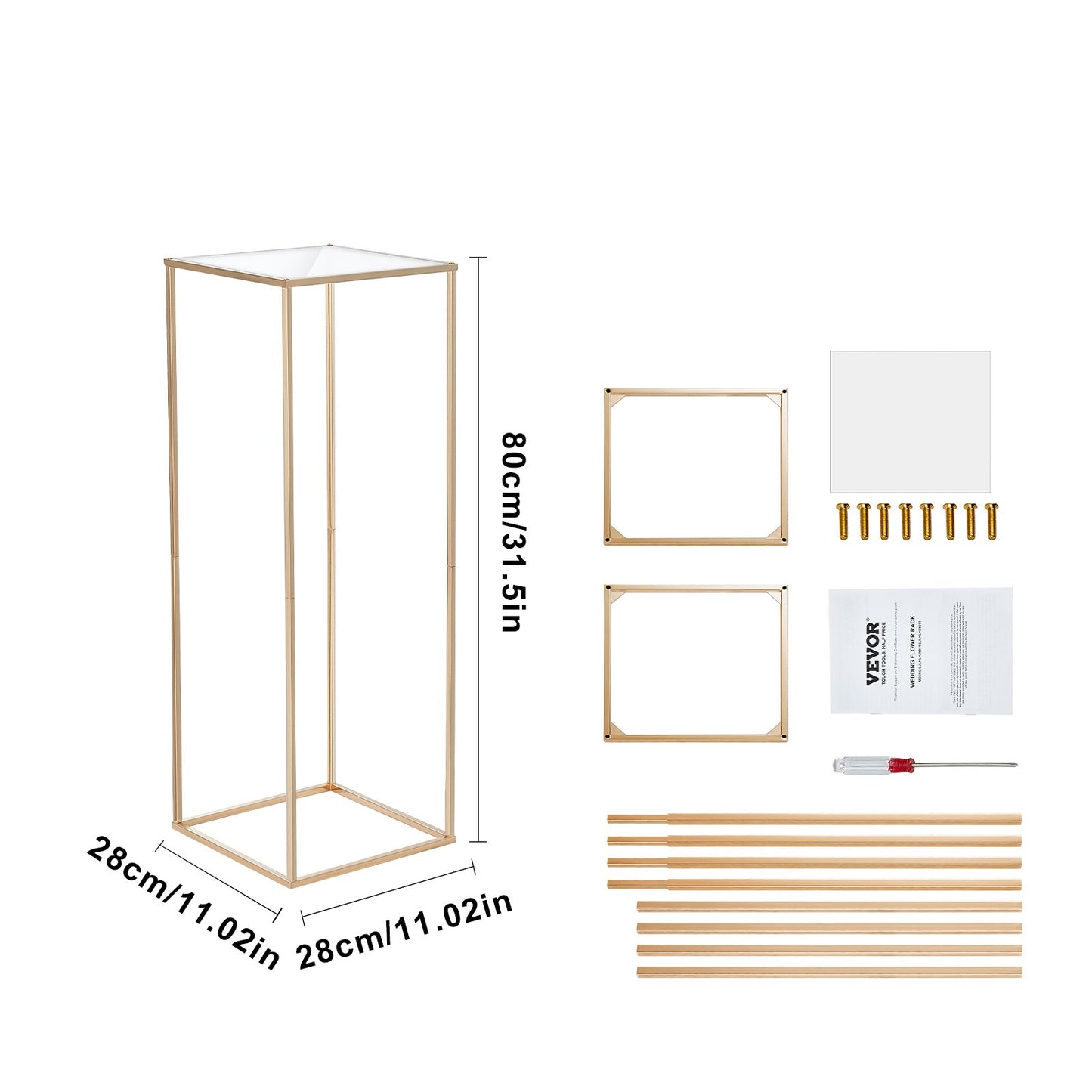 10 Stück 80 cm hoher Blumenständer für Hochzeiten, mit Acryllaminat, geometrischer Mittelstückständer aus Metall mit Vasensäule, rechteckiger Blumenständer in Gold für Veranstaltungsempfänge, Partydekoration