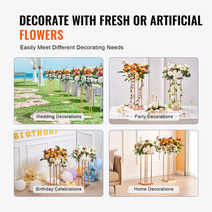 4PCS Gold Metal Column Wedding Flower Stand, 31.5 inches/80 cm tall with metal laminate, sharp geometric centerpiece stand, cylindrical floral display stand for event reception, party guides