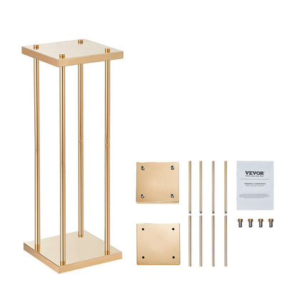 4PCS Gold Metal Column Wedding Flower Stand, 31.5 inches/80 cm tall with metal laminate, sharp geometric centerpiece stand, cylindrical floral display stand for event reception, party guides