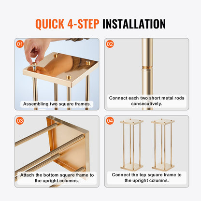 4-teiliger Blumenständer aus goldenen Metallsäulen für Hochzeiten, 60 cm hoch mit Metalllaminat, scharfer geometrischer Mittelstückständer, zylindrischer Blumenständer für Veranstaltungsempfänge, Partyführer