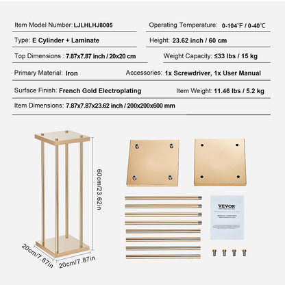 4-teiliger Blumenständer aus goldenen Metallsäulen für Hochzeiten, 60 cm hoch mit Metalllaminat, scharfer geometrischer Mittelstückständer, zylindrischer Blumenständer für Veranstaltungsempfänge, Partyführer