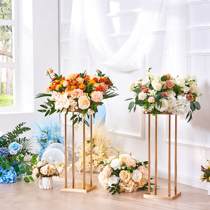 4PCS Gold Metal Column Wedding Flower Stand, 23.6inch High With Metal Laminate, Vase Geometric Centerpiece Stands, Cylindrical Floral Display Rack for Events Reception, Party Road Leads