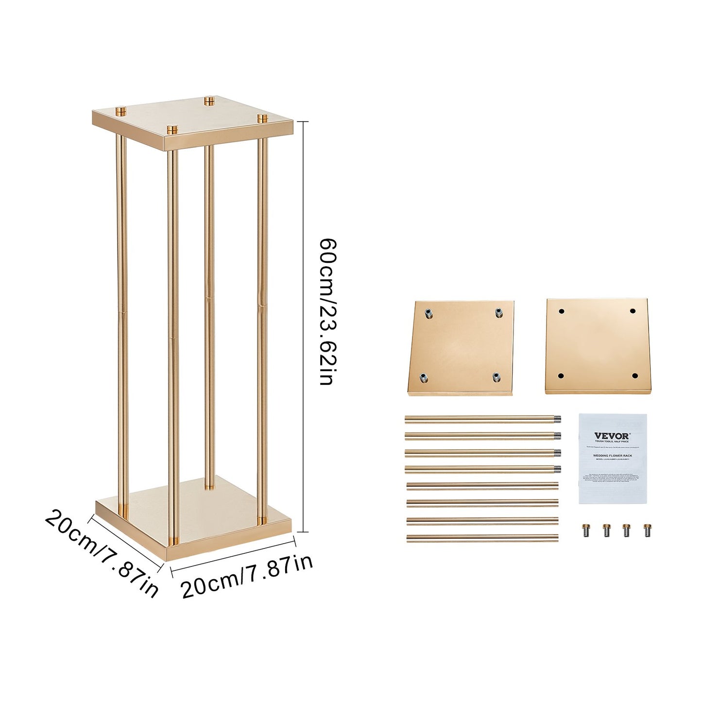 4-teiliger Blumenständer aus goldenen Metallsäulen für Hochzeiten, 60 cm hoch mit Metalllaminat, scharfer geometrischer Mittelstückständer, zylindrischer Blumenständer für Veranstaltungsempfänge, Partyführer