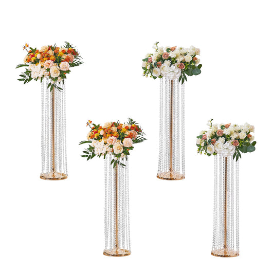 4ST 35,43 tum/90 cm Hög Kristall Bröllop Blomsterställ, Lyxiga Centerpieces Blomvaser Kristall Guld Vas Metall, Perfekt för T-scen Bröllopsfest Ceremoni Middag Event Hotell Heminredning