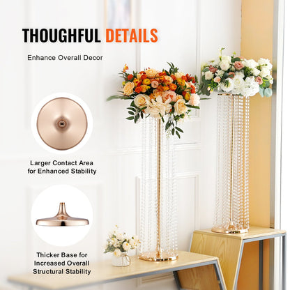 4PCS 35.43inch Tall Crystal Wedding Flowers Stand, Luxurious Centerpieces Flower Vases Crystal Gold Vase Metal, Perfect for T-stage Wedding Party Ceremony Dinner Event Hotel Home Decor