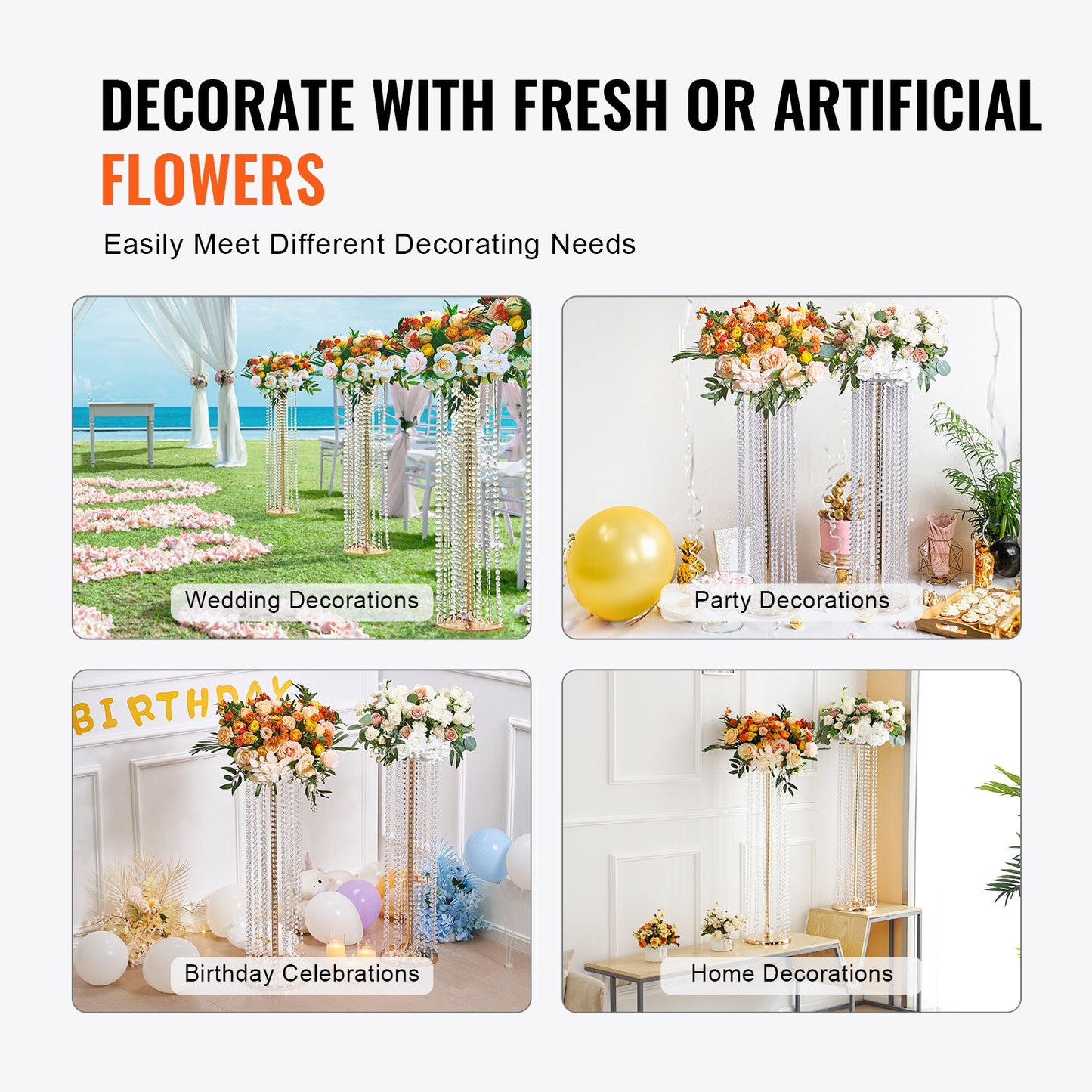 4PCS 35.43inch Tall Crystal Wedding Flowers Stand, Luxurious Centerpieces Flower Vases Crystal Gold Vase Metal, Perfect for T-stage Wedding Party Ceremony Dinner Event Hotel Home Decor