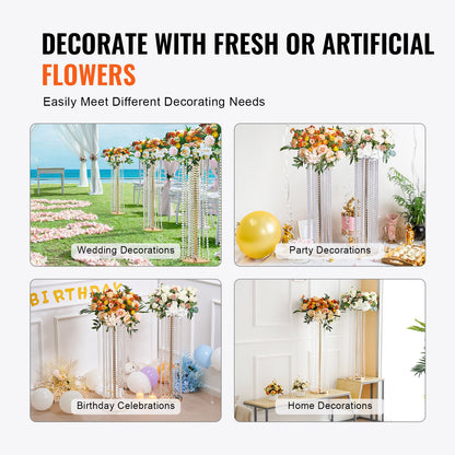 4PCS 35.43inch Tall Crystal Wedding Flowers Stand, Luxurious Centerpieces Flower Vases Crystal Gold Vase Metal, Perfect for T-stage Wedding Party Ceremony Dinner Event Hotel Home Decor
