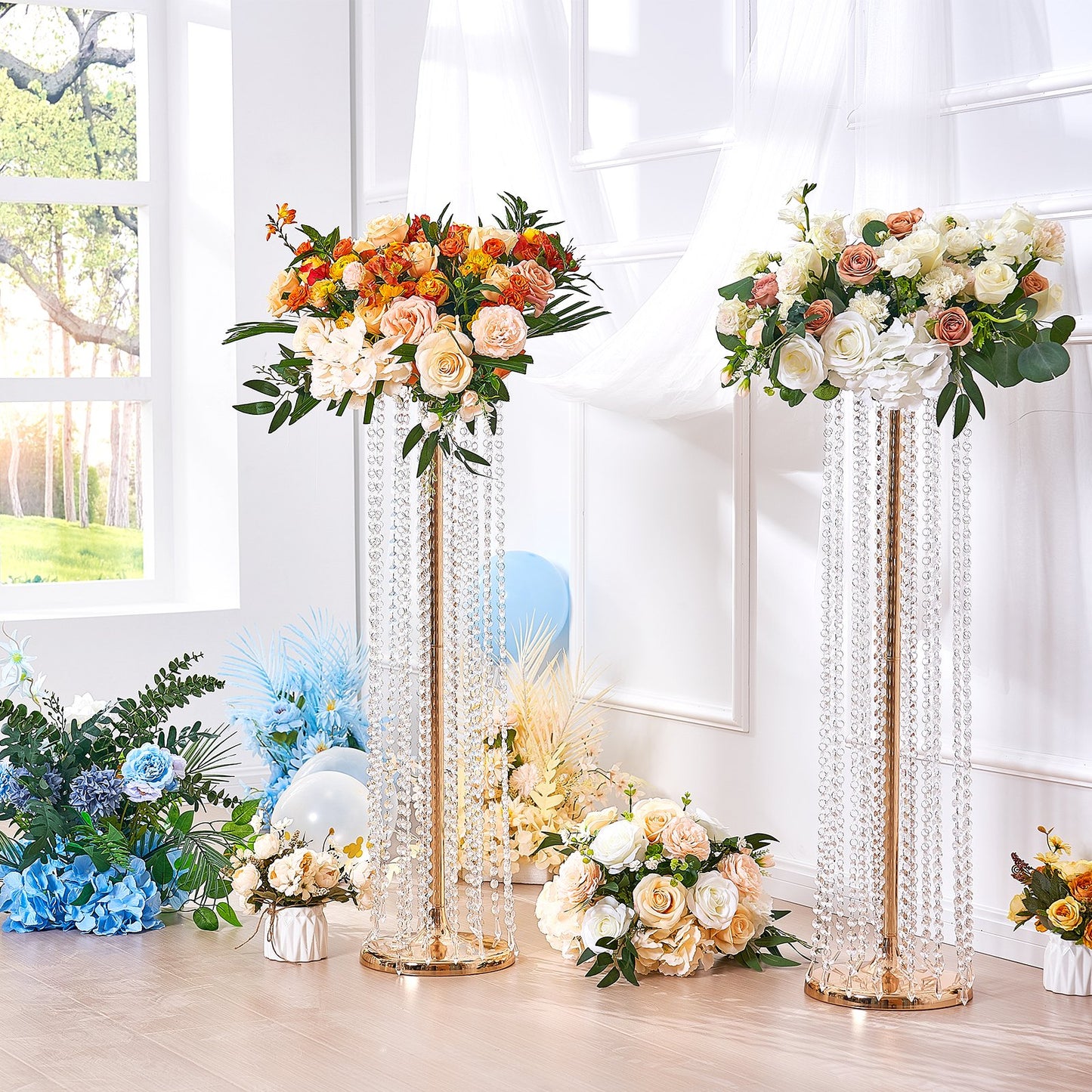 4PCS 35.43inch Tall Crystal Wedding Flowers Stand, Luxurious Centerpieces Flower Vases Crystal Gold Vase Metal, Perfect for T-stage Wedding Party Ceremony Dinner Event Hotel Home Decor