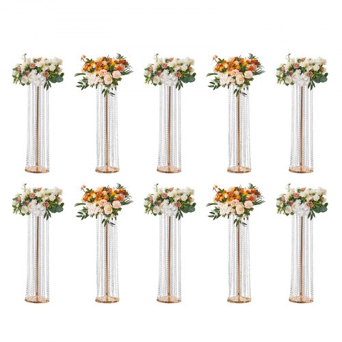 10PCS 35.43inchTall Crystal Wedding Flowers Stand, Luxurious Centerpieces Flower Vases Crystal Gold Vase Metal, Perfect for T-stage Wedding Party Ceremony Dinner Event Hotel Home Decor