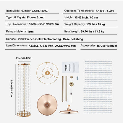 10 Stück 90 cm hoher Kristall-Blumenständer für Hochzeiten, luxuriöse Mittelstücke, Blumenvasen, Kristall, Gold, Metall, perfekt für die T-Bühne, Hochzeitsfeier, Zeremonie, Abendessen, Veranstaltung, Hotel, Heimdekoration