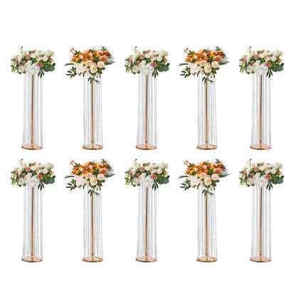 10 Stück 90 cm hoher Kristall-Blumenständer für Hochzeiten, luxuriöse Mittelstücke, Blumenvasen, Kristall, Gold, Metall, perfekt für die T-Bühne, Hochzeitsfeier, Zeremonie, Abendessen, Veranstaltung, Hotel, Heimdekoration