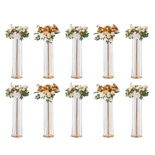 10 Stück 90 cm hoher Kristall-Blumenständer für Hochzeiten, luxuriöse Mittelstücke, Blumenvasen, Kristall, Gold, Metall, perfekt für die T-Bühne, Hochzeitsfeier, Zeremonie, Abendessen, Veranstaltung, Hotel, Heimdekoration
