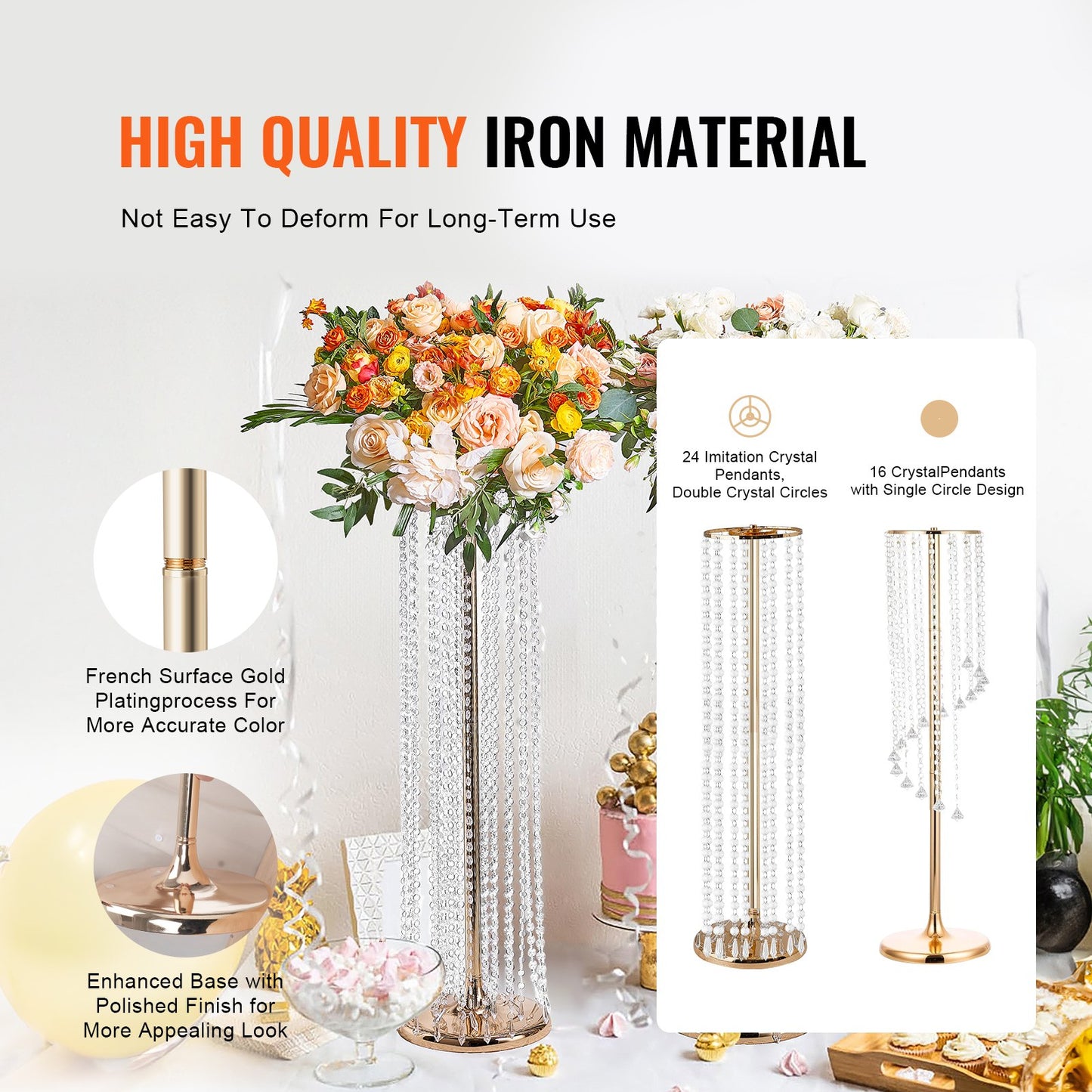 10PCS 35.43inchTall Crystal Wedding Flowers Stand, Luxurious Centerpieces Flower Vases Crystal Gold Vase Metal, Perfect for T-stage Wedding Party Ceremony Dinner Event Hotel Home Decor