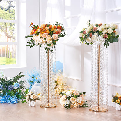 2PCS 35.43inch /90cm Tall Crystal Wedding Flowers Stand, Luxurious Centerpieces Flower Vases Crystal Gold Vase Metal, Perfect for T-stage Wedding Party Ceremony Dinner Event Hotel Home Decor