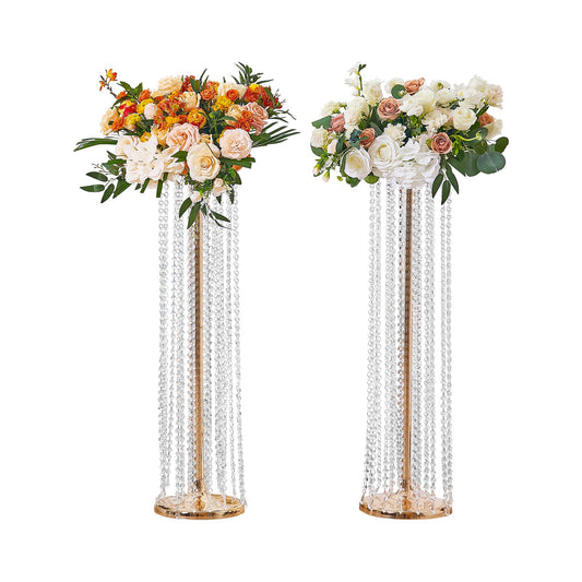 2ST 35,43 tum/90 cm Hög Kristall Bröllop Blomsterställ, Lyxiga Centerpieces Blomvaser Kristall Guld Vas Metall, Perfekt för T-scen Bröllopsfest Ceremoni Middag Event Hotell Heminredning