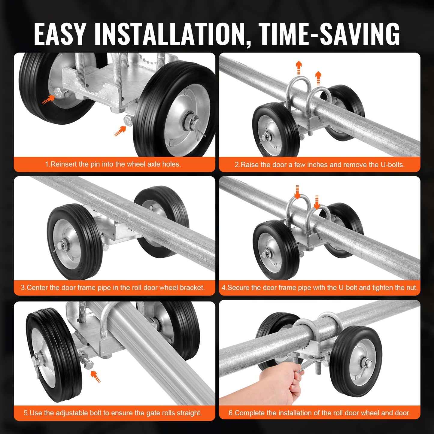 Schiebetor-Bausatz, 6 Zoll, verstellbar, robuste Rollbeschläge, Tragkraft 600 lbs
