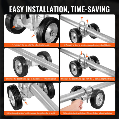 Schiebetor-Bausatz, 6 Zoll, verstellbar, robuste Rollbeschläge, Tragkraft 600 lbs