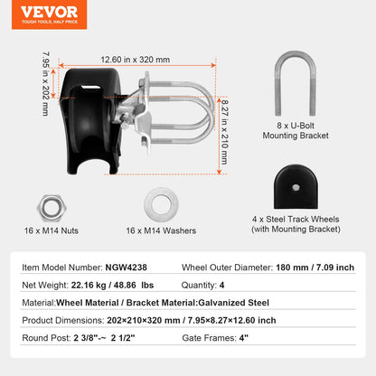 Sliding Gate Kit med U-formad spår 4 spårhjul/kåpa för Cantilever