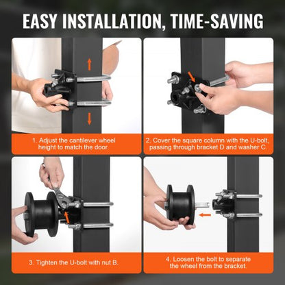 Skjutgrindssats, Rullgrindssats med H-format hjulspår för skjutgrindar och rullportar, Skjutgrindsrullar med 4 spårhjul, Kraftig glidrulle, Svart |  EU