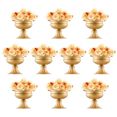 10PCS 16cm/6.3” Tall Wedding Flower Vase, Metal Wedding Centerpiece, Gold Floral Arrangement Stand Display Rack for Tables Wedding Dinner Party, Anniversary Ceremony Birthday Event Decor