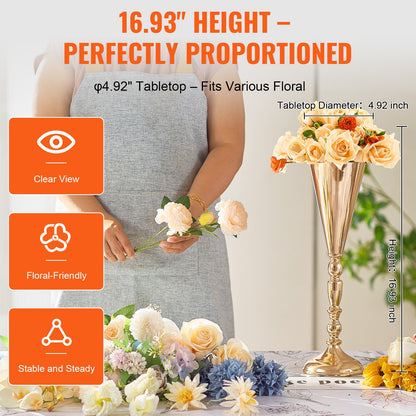 10 STÜCKE 43 cm/16,9 ”hohe hochzeit blumenvase metall gold trompete für