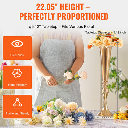 2 STÜCKE 56 cm/22,05 ”Hoch Hochzeit Blumenvase Metall Gold Trompete für Tisch