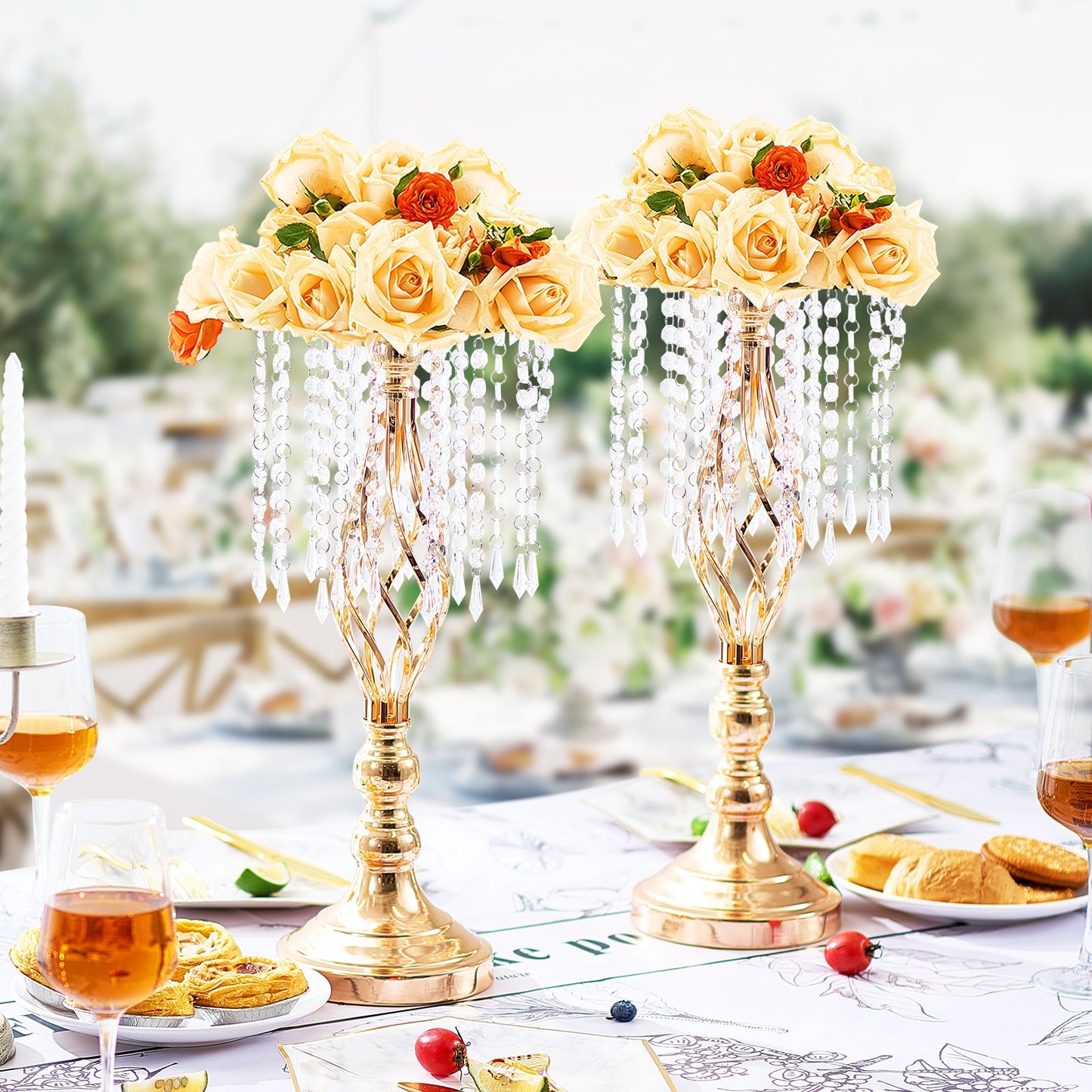 12PCS 49cm/19.3” Tall Crystal Wedding Flower Stand, Metal Wedding Centerpiece Vase, Gold Flower Holders Floral Display Rack for Tables Wedding Dinner Party, Ceremony Birthday Event Decor
