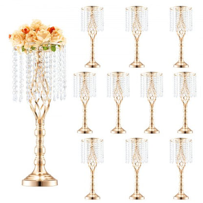 10PCS 55cm/21.65” Tall Crystal Wedding Flower Stand, Metal Wedding Centerpiece Vase, Gold Flower Holders Floral Display Rack for Tables Wedding Dinner Party, Ceremony Birthday Event Decor