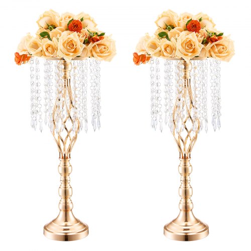 2PCS 55cm/21.65” Tall Crystal Wedding Flower Stand, Metal Wedding Centerpiece Vase, Gold Flower Holders Floral Display Rack for Tables Wedding Dinner Party, Ceremony Birthday Event Decor