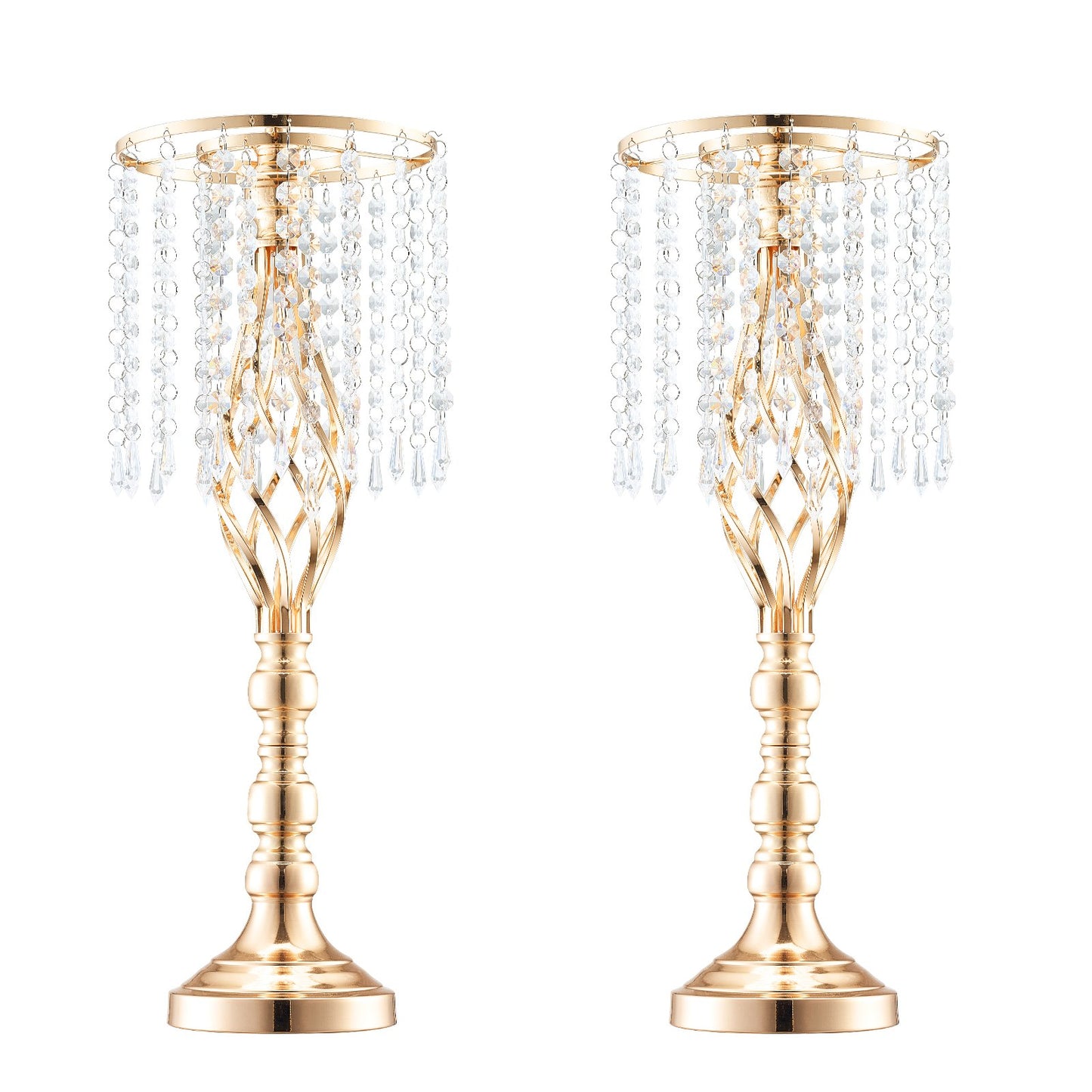 2PCS 55cm/21.65” Tall Crystal Wedding Flower Stand, Metal Wedding Centerpiece Vase, Gold Flower Holders Floral Display Rack for Tables Wedding Dinner Party, Ceremony Birthday Event Decor