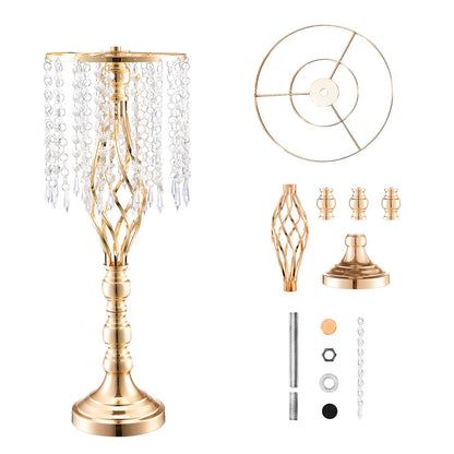 2PCS 55cm/21.65” Tall Crystal Wedding Flower Stand, Metal Wedding Centerpiece Vase, Gold Flower Holders Floral Display Rack for Tables Wedding Dinner Party, Ceremony Birthday Event Decor