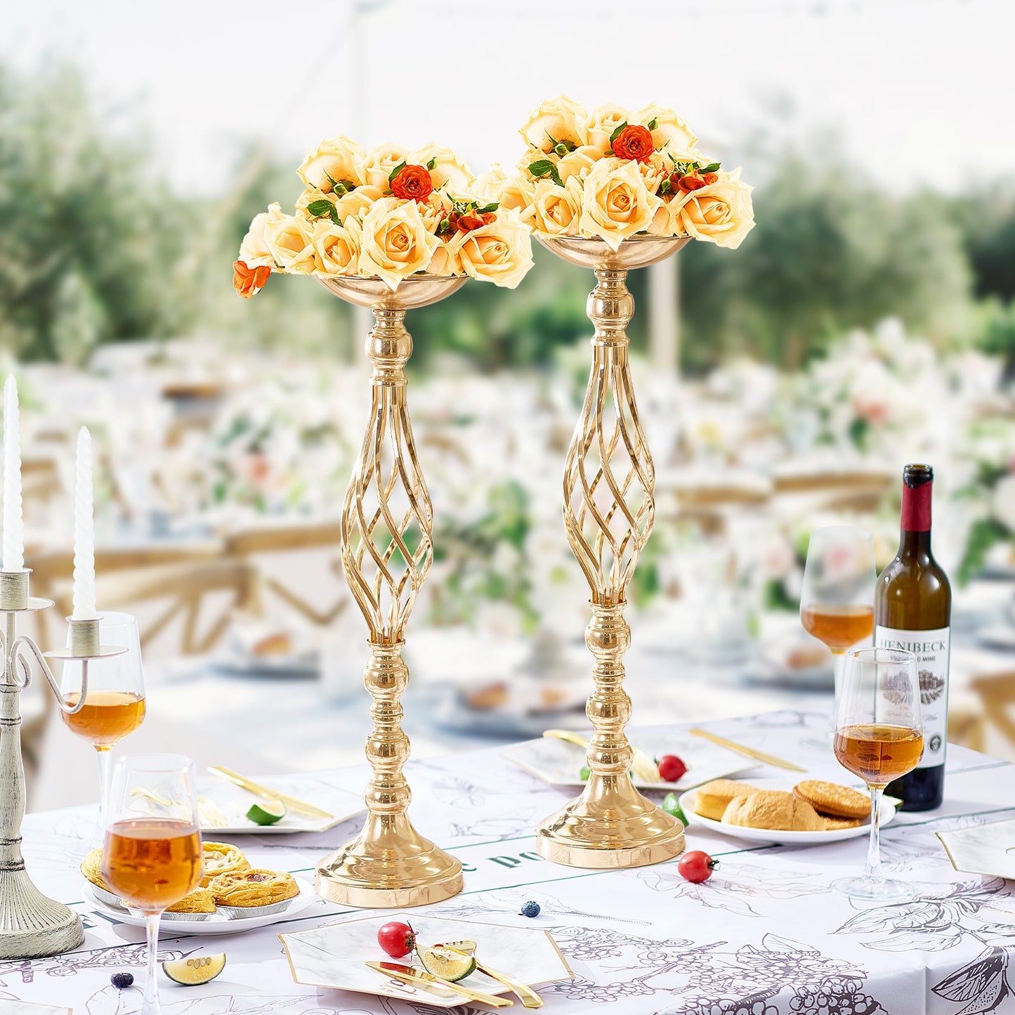20PCS 58cm/22.83” Tall Wedding Flower Vase, Metal Wedding Centerpiece, Gold Floral Arrangement Stand Display Rack for Tables Wedding Dinner Party, Anniversary Ceremony Birthday Event Decor