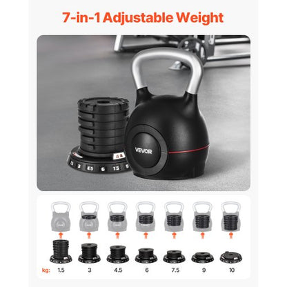 Adjustable Kettlebell with 7 weight levels 1.5/3/4.5/6/7.5/9/10 kg | EU