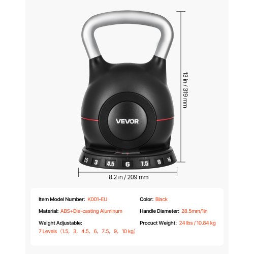 Adjustable Kettlebell with 7 weight levels 1.5/3/4.5/6/7.5/9/10 kg | EU