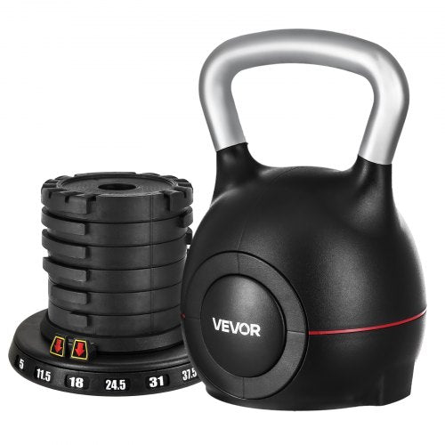 Kettlebell, Adjustable Kettlebell with 7 Weight Levels (5, 11.5, 18, 24.5, 31, 37.5, 44 lbs), Die-Cast Aluminum and ABS Material, for Grip Strength Training, Full-body Workout & Cross-Training